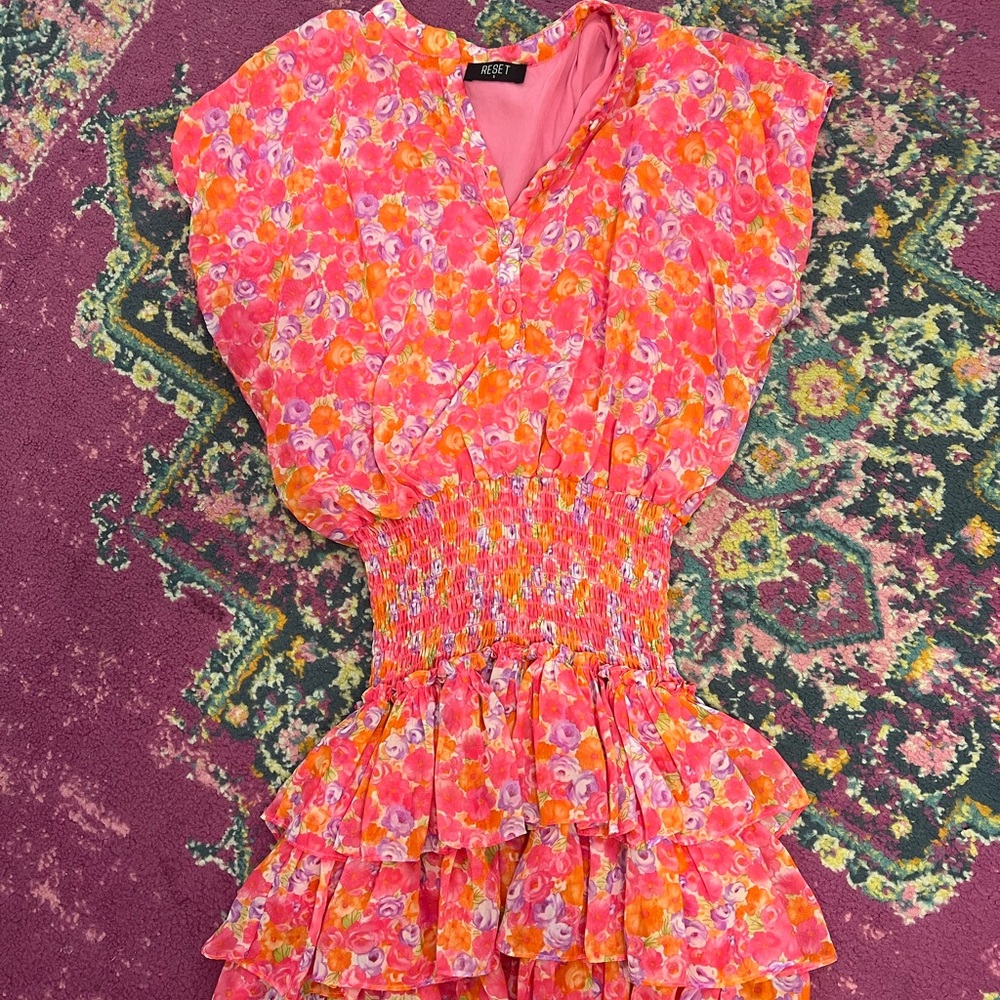 Floral Pink and Orange Boutique Dress